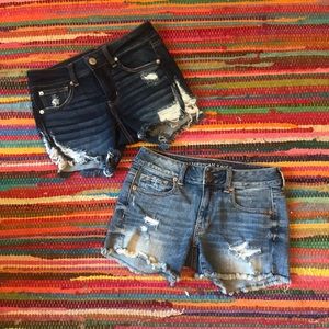 Two American Eagle Distressed Denim Shorts